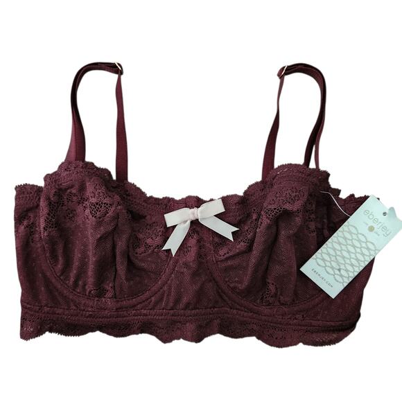 Eberjey Underwire Bandeau Lace Bra 32C ‎ Burgundy NWT - Picture 1 of 5